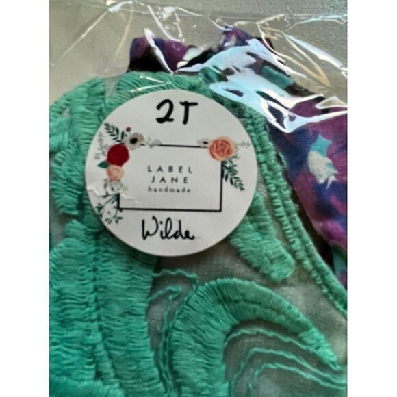 Label Jane Romper Girl 2T Green Floral Embroidery Pom Pom Summer Beach Girly - Picture 2 of 13